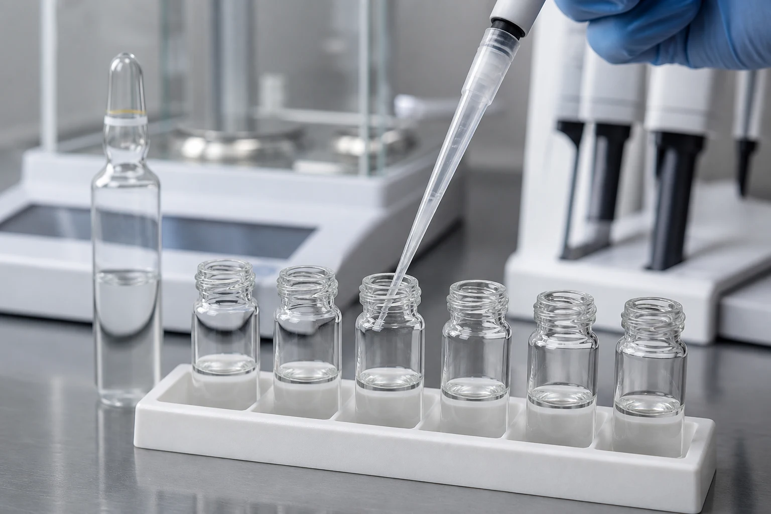 Analyst reviewing method validation results at an analytical workstation